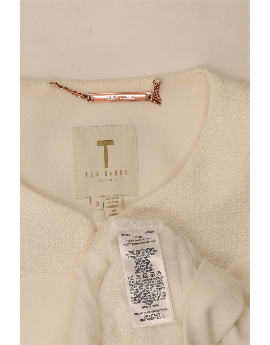Giacca blazer corta da donna Ted Baker taglia 3 poliestere bianco medio