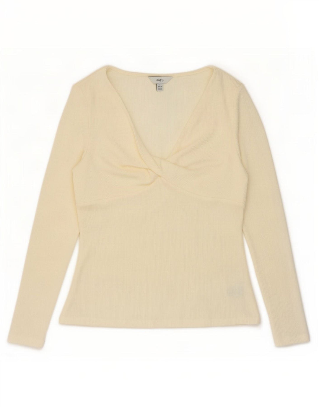 Marks & Spencer Top da donna a maniche lunghe UK 14 Poliestere bianco sporco medio