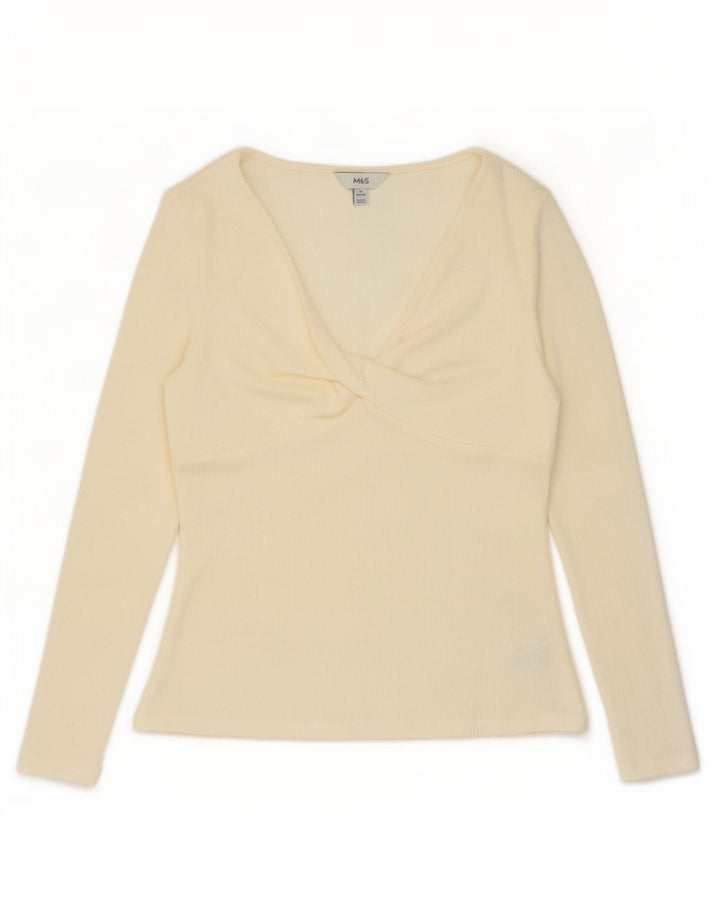 Marks & Spencer Top da donna a maniche lunghe UK 14 Poliestere bianco sporco medio