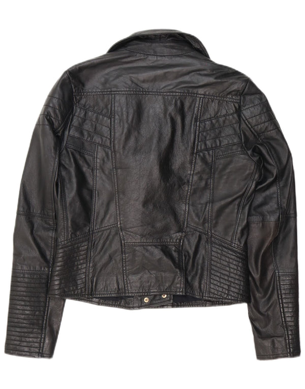 Giacca da motociclista in pelle da donna River Island UK 12 media nera