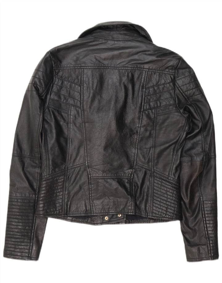 Giacca da motociclista in pelle da donna River Island UK 12 media nera
