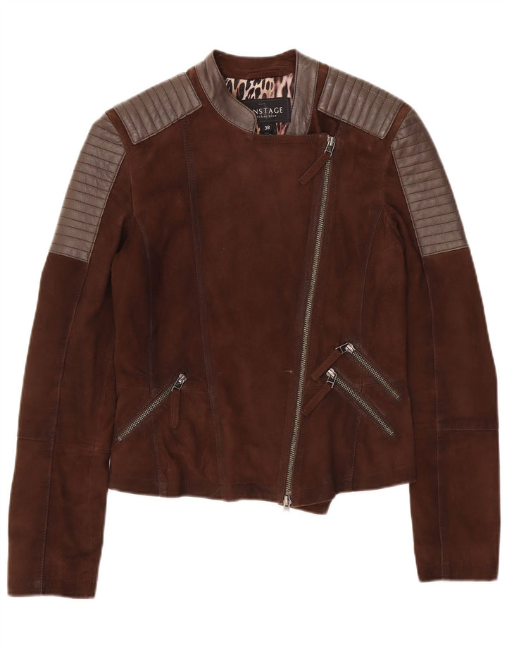Giacca da motociclista in pelle da donna On Stage IT 38 XS Pelle color block marrone