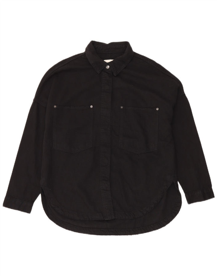 Camicia in denim oversize da donna Zara UK 10 piccola in cotone nero