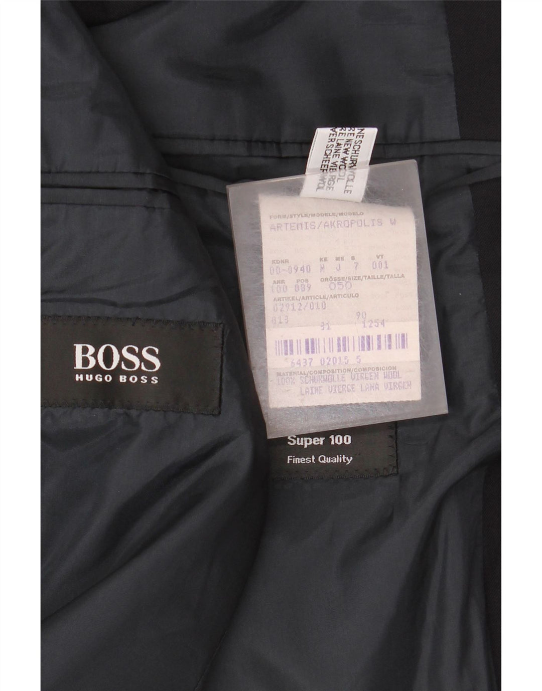 Giacca blazer da uomo a 3 bottoni Hugo Boss EU 50 grande lana vergine nera
