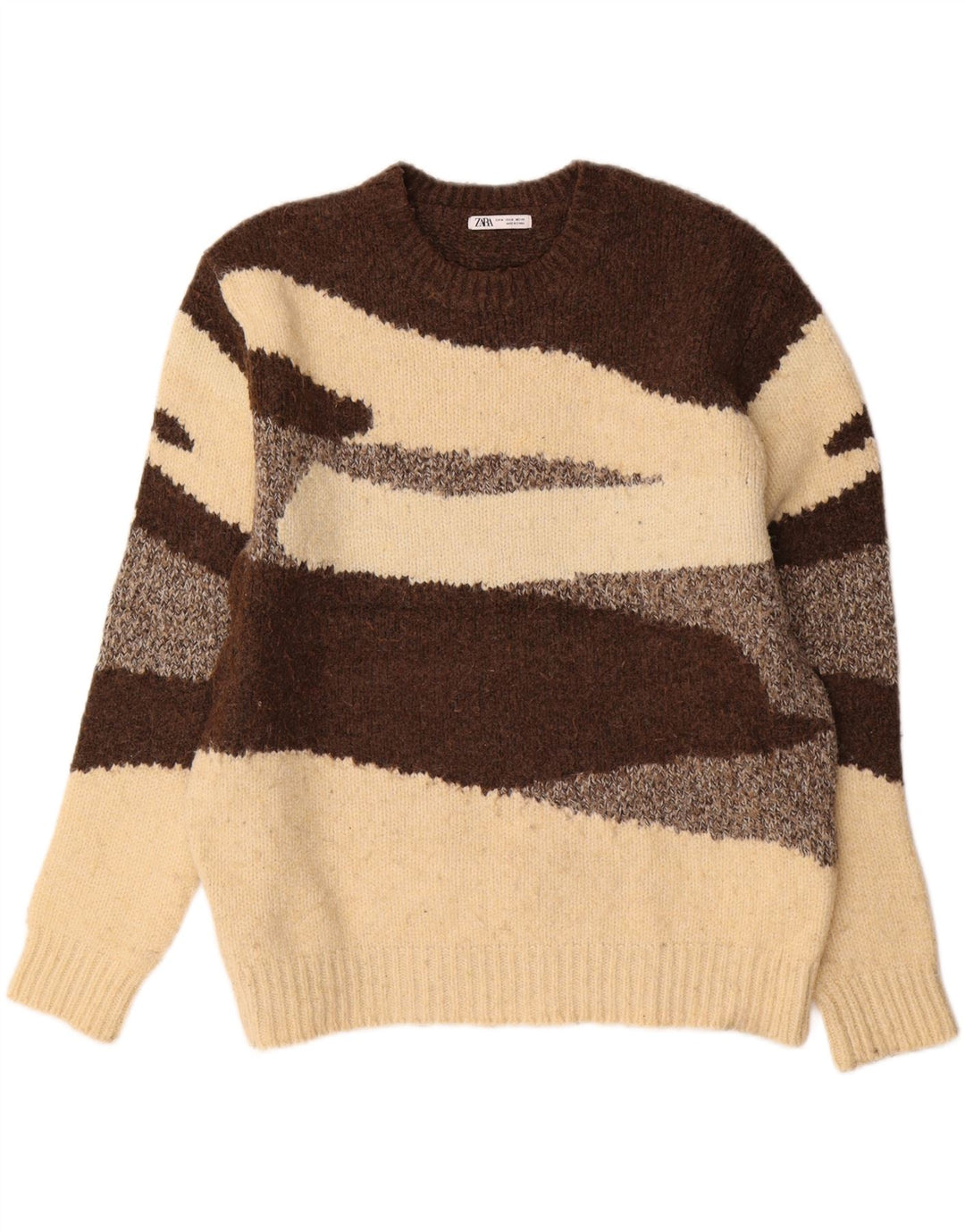 Maglione maglione girocollo da uomo Zara in poliestere color block marrone medio