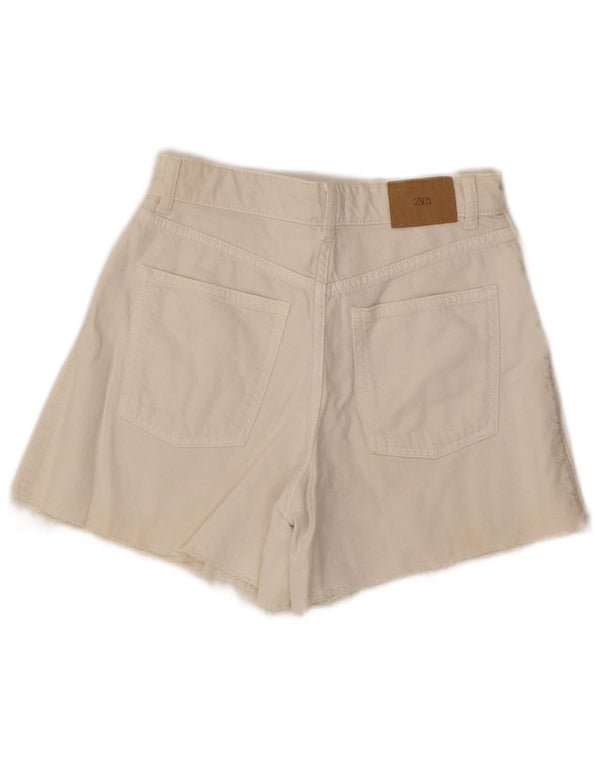 Pantaloncini di jeans a vita alta per ragazze Zara 13-14 anni W26 cotone bianco