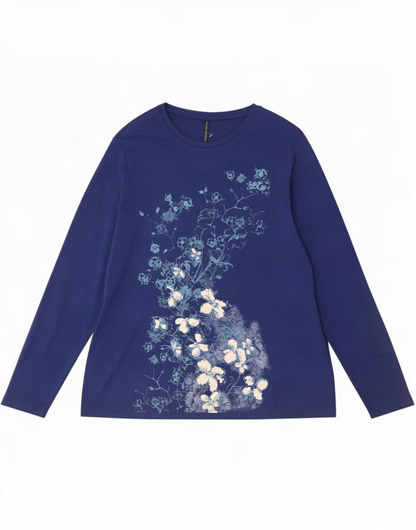 Marks & Spencer Top grafico da donna manica lunga UK 22 3XL Blu navy floreale
