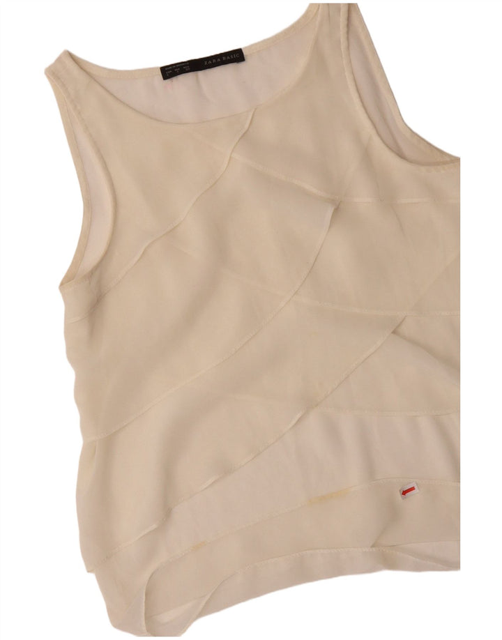 ZARA Camicetta Senza Maniche da Donna UK 10 Small Bianco Sporco