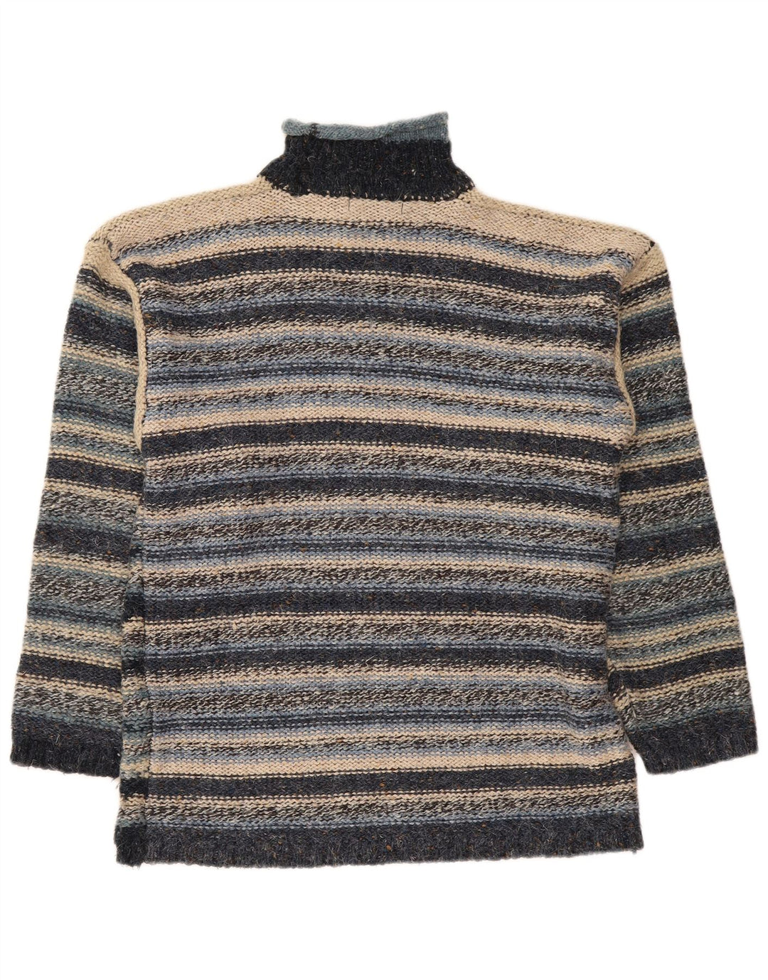 Maglione vintage da uomo con collo alto e maglione in acrilico a strisce blu navy medio