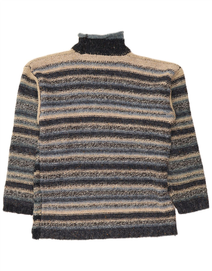 Maglione vintage da uomo con collo alto e maglione in acrilico a strisce blu navy medio