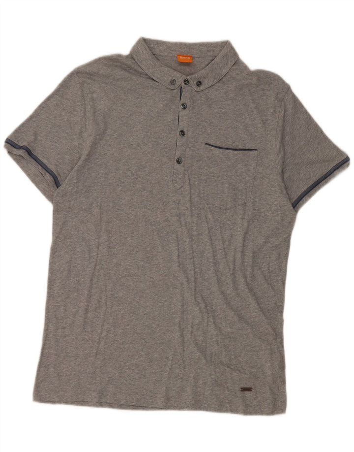 Polo da uomo Hugo Boss grande in cotone grigio