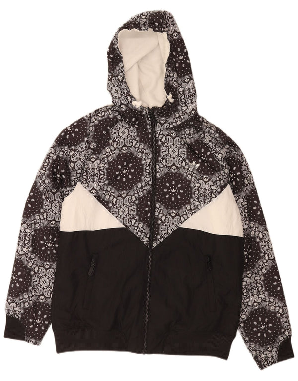 Maglione con cappuccio e zip da donna Adidas UK 16 Large Nero Paisley Poliestere