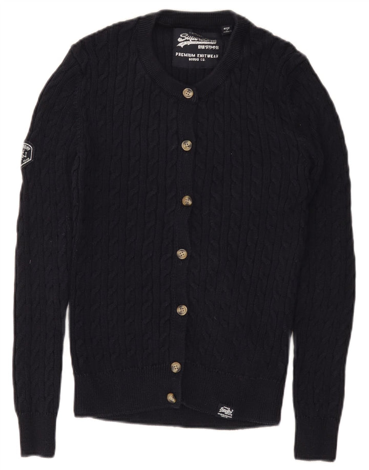 Maglione cardigan grafico da donna Superdry UK 8 piccolo cotone blu navy