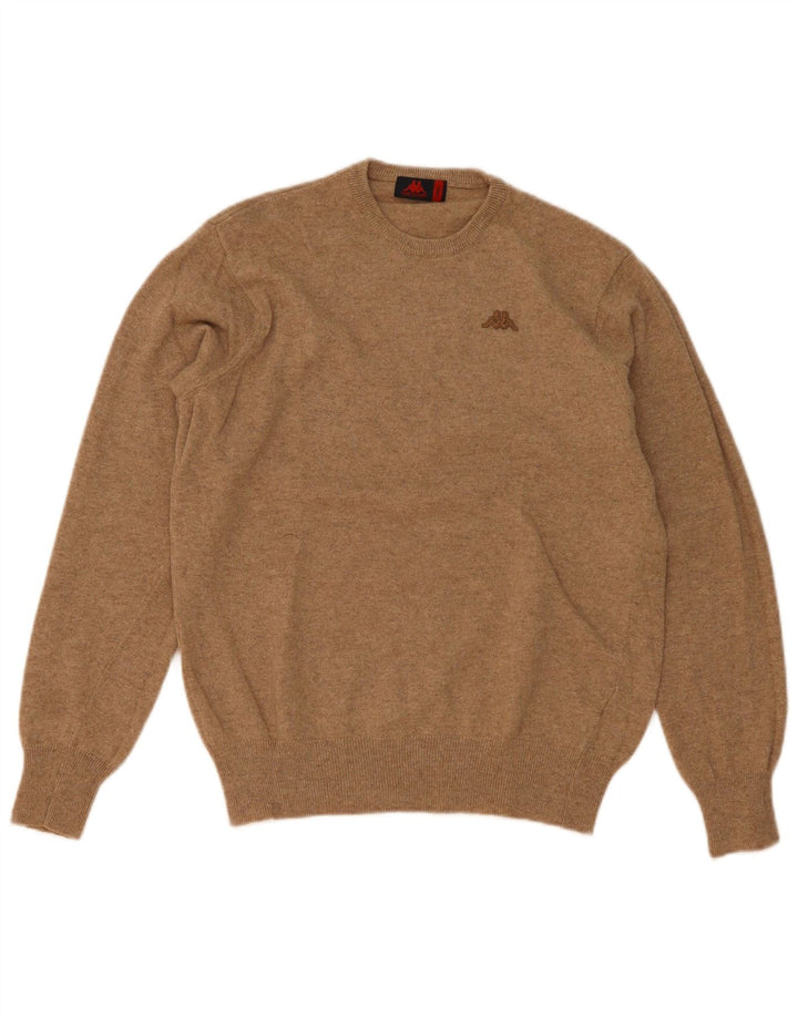 Maglione maglione girocollo da uomo Kappa piccolo marrone in lana d'agnello