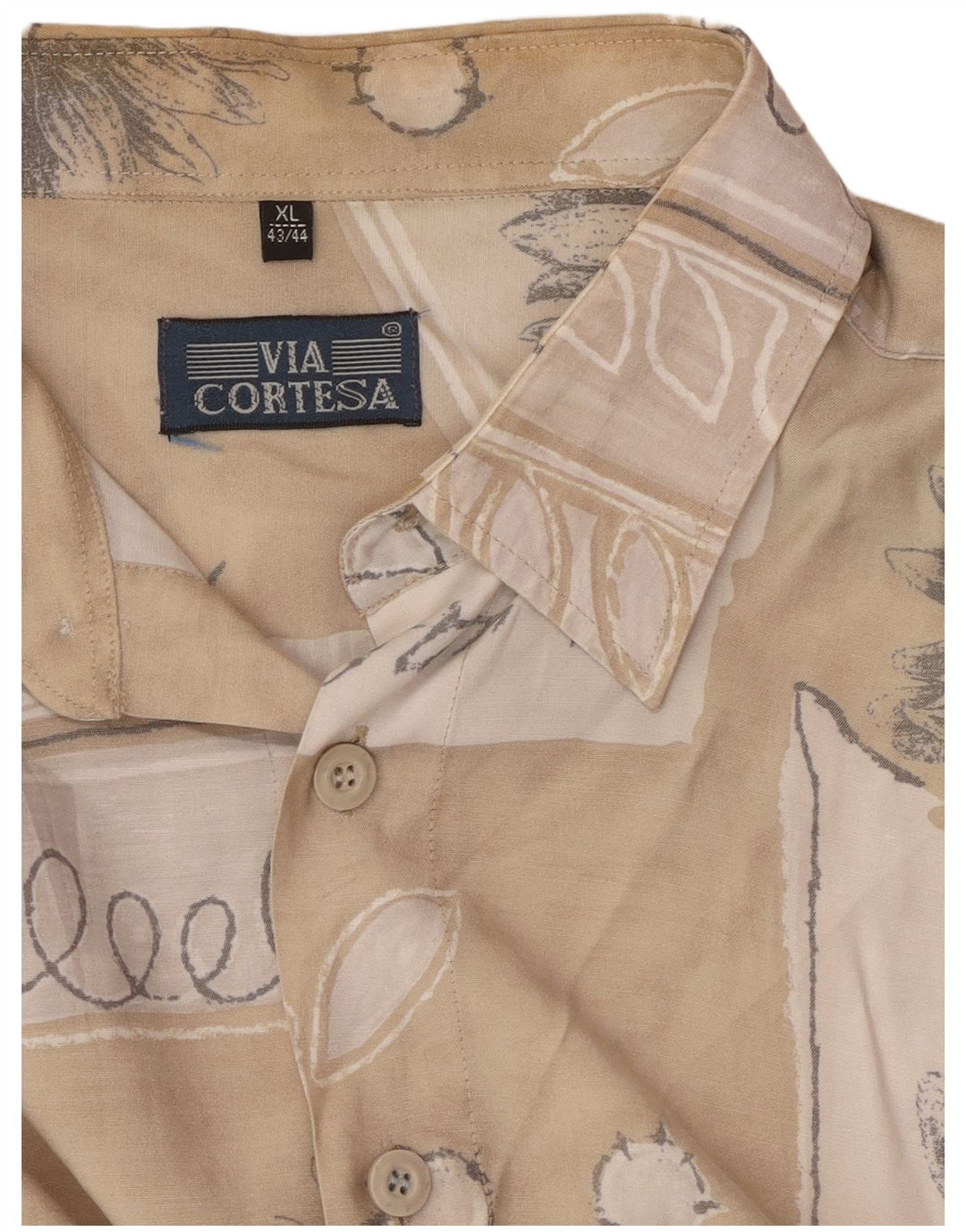 VIA CORTESA Camicia Uomo Manica Corta Taglia 43/44 XL Patchwork Beige