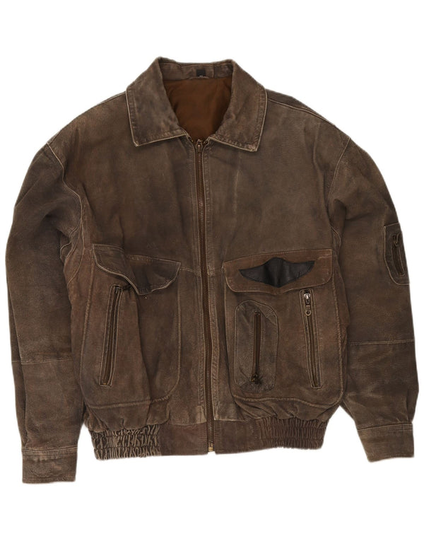 Front Line Mens Leather Jacket IT 48 Medium Khaki