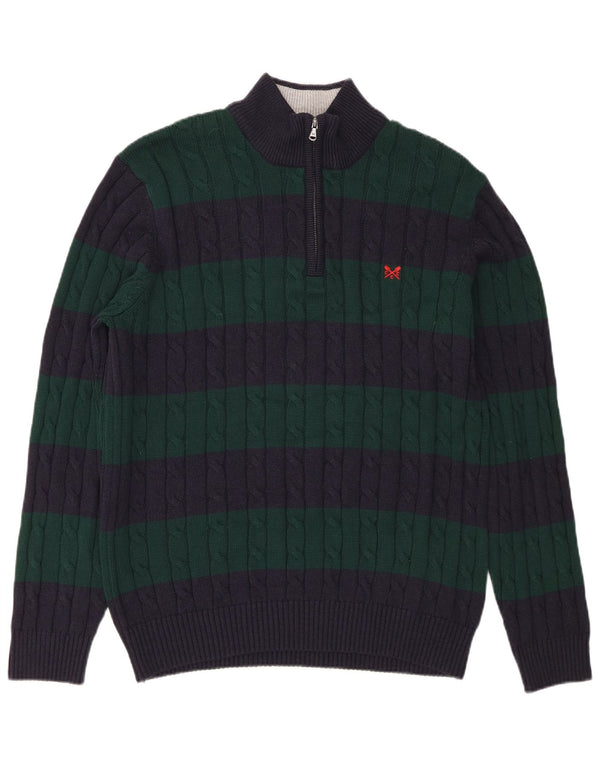 Crew Clothing Maglione da uomo con zip e collo XL in cotone a righe verdi