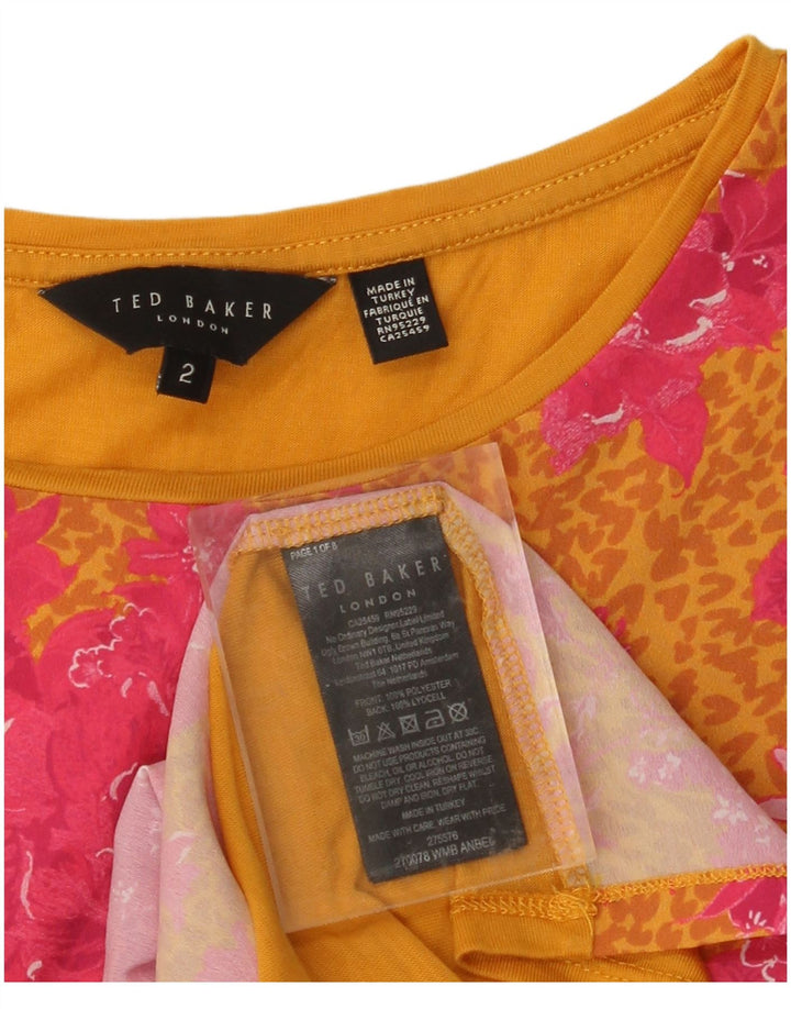 TED BAKER Womens Loose Fit T-Shirt Top Size 2 Small Multicoloured Floral