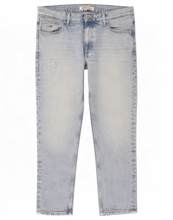 Tommy Hilfiger Uomo Jeans Cropped Distressed W32 L26 Cotone Blu