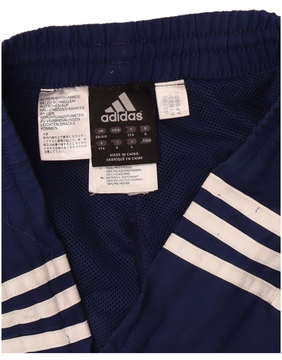Pantaloni da tuta da uomo Adidas UK 38/40 Poliestere blu navy medio