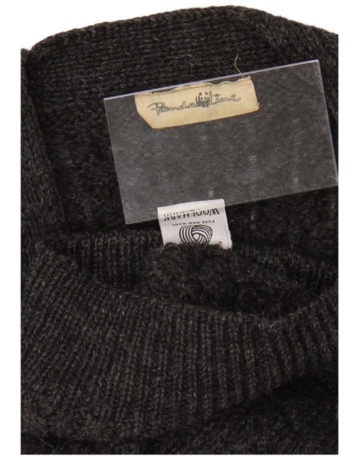 Maglione cardigan da uomo VINTAGE grigio medio in lana vergine