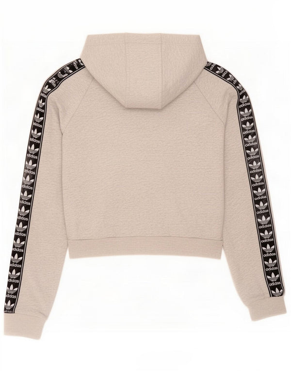 Adidas Felpa con cappuccio grafica oversize da donna UK 8 Small Grey Colourblock
