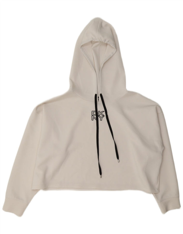 Maglione con cappuccio oversize corto da donna Dkny UK 16 grande poliestere bianco