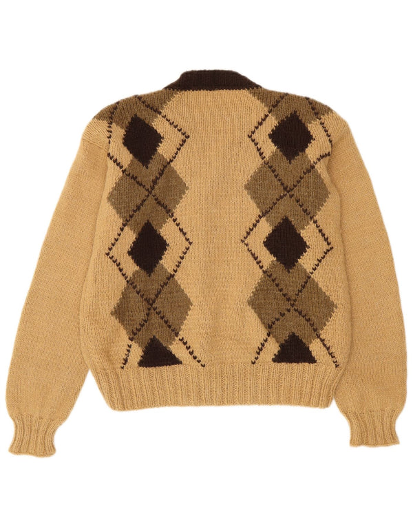 Maglione cardigan da donna vintage UK 14 Argyle/diamante beige medio