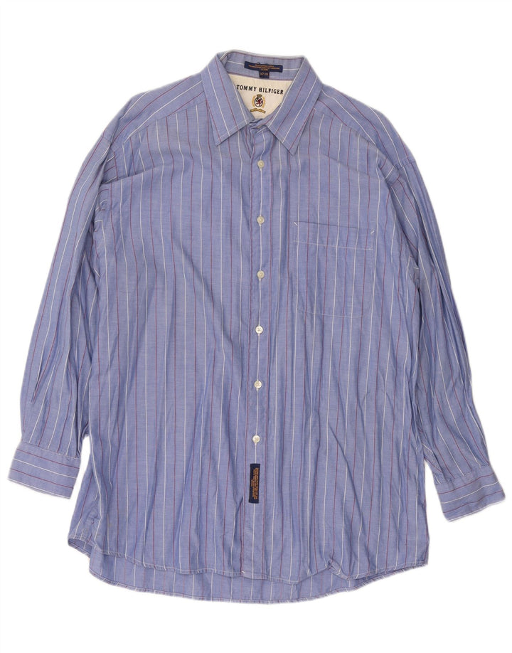 Tommy Hilfiger Mens Shirt Size 16 1/2 Large Blue Striped Cotton