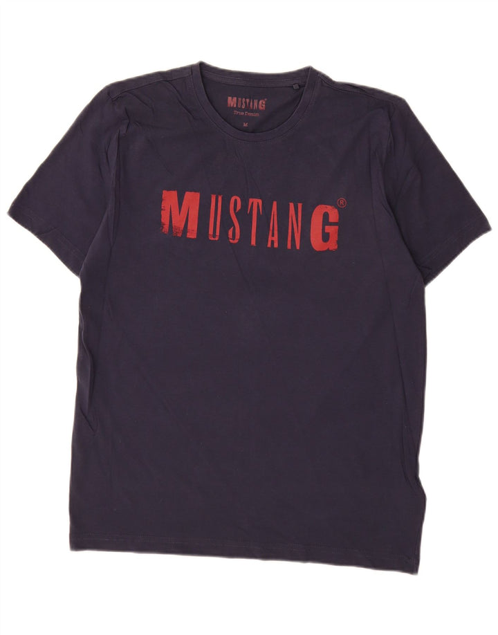 T-shirt grafica da uomo Mustang Top in cotone blu navy medio