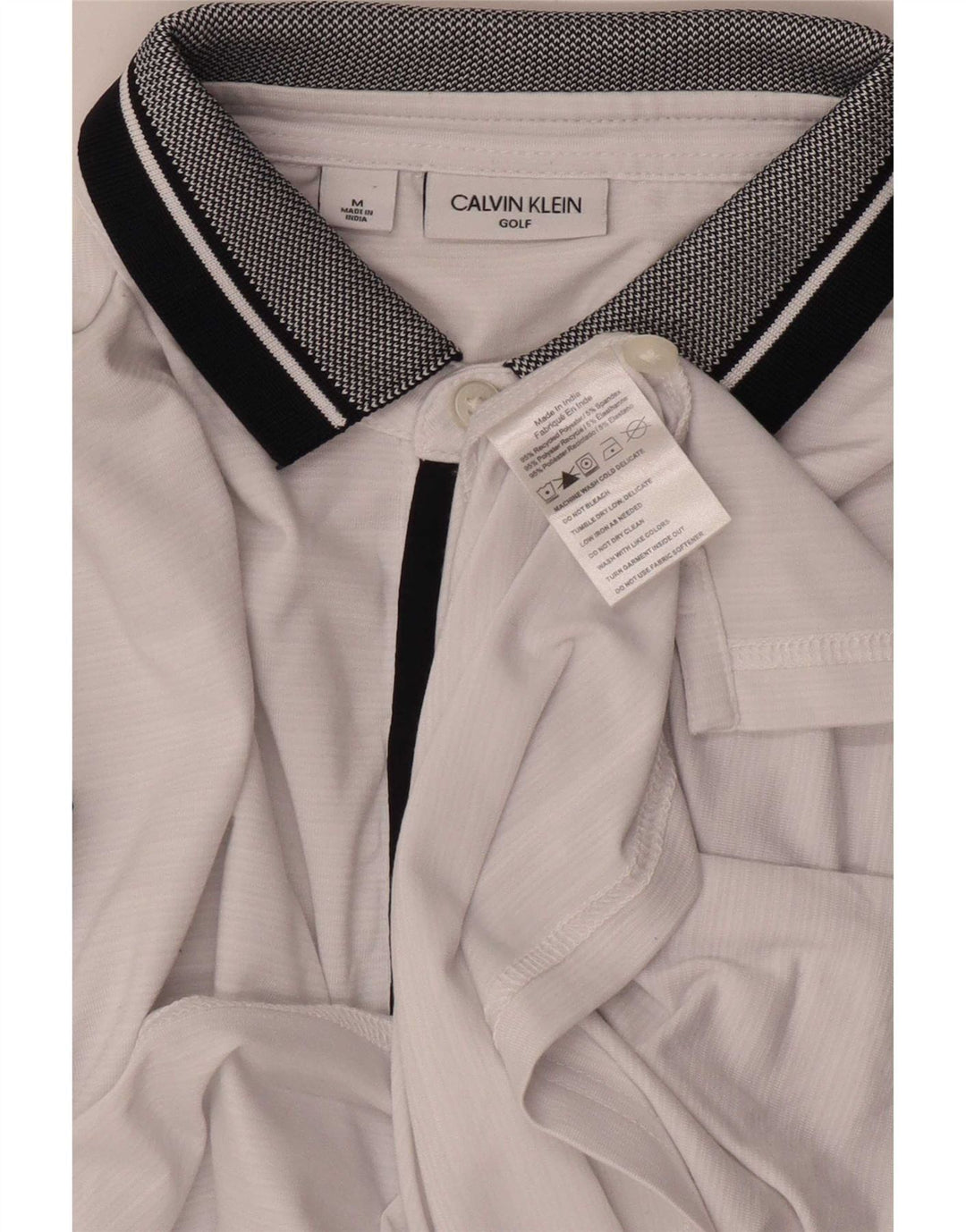 Polo da golf da uomo Calvin Klein in poliestere color block bianco medio
