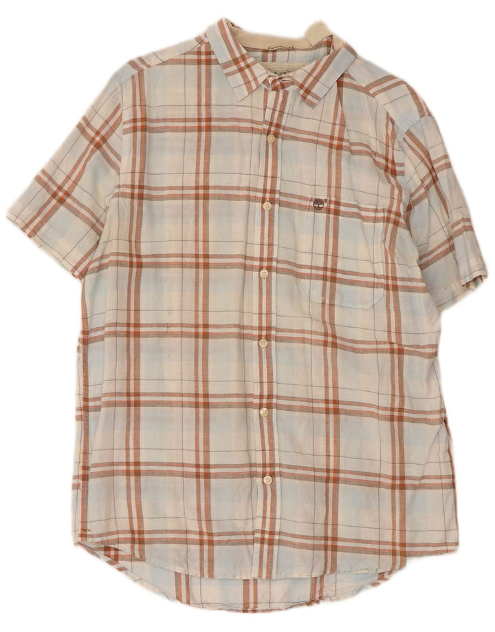 Camicia a maniche corte vestibilità regolare da uomo Timberland a quadri bianchi medi