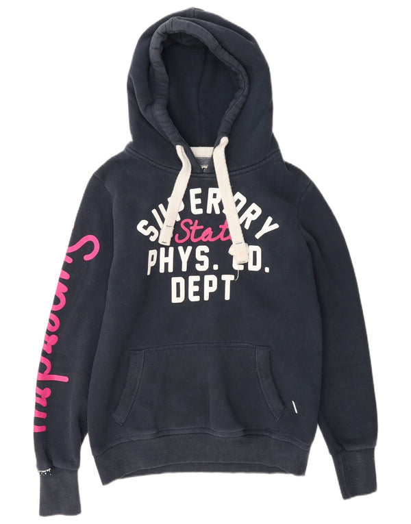 Felpa con cappuccio grafica da donna Superdry UK 14 cotone blu navy medio