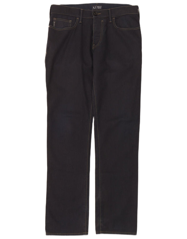 Pantaloni casual dritti da uomo Armani Jeans W32 L34 cotone a righe blu navy