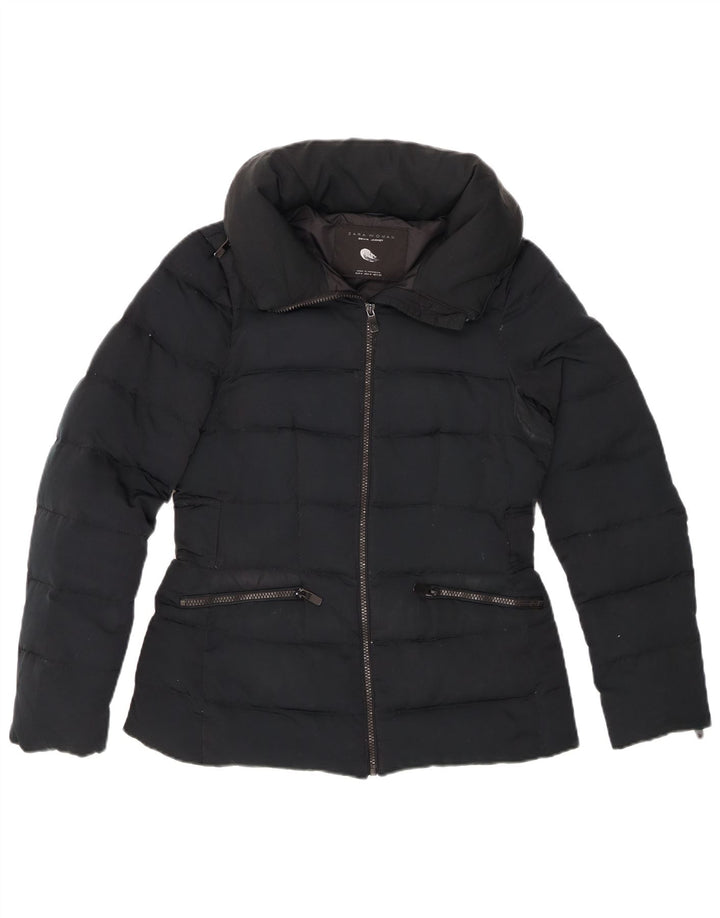 Giacca imbottita con cappuccio ZARA da donna UK 12 media nera
