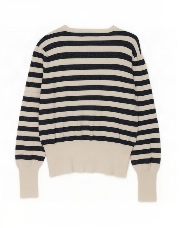 Marks & Spencer Womens Boat Neck Jumper Sweater UK 14 Medium Beige Striped