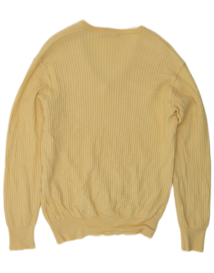 Maglione vintage da uomo con scollo a V in lana gialla media