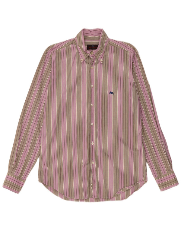 Camicia Etro Uomo Taglia 40 Cotone Rigato Grigio Medio
