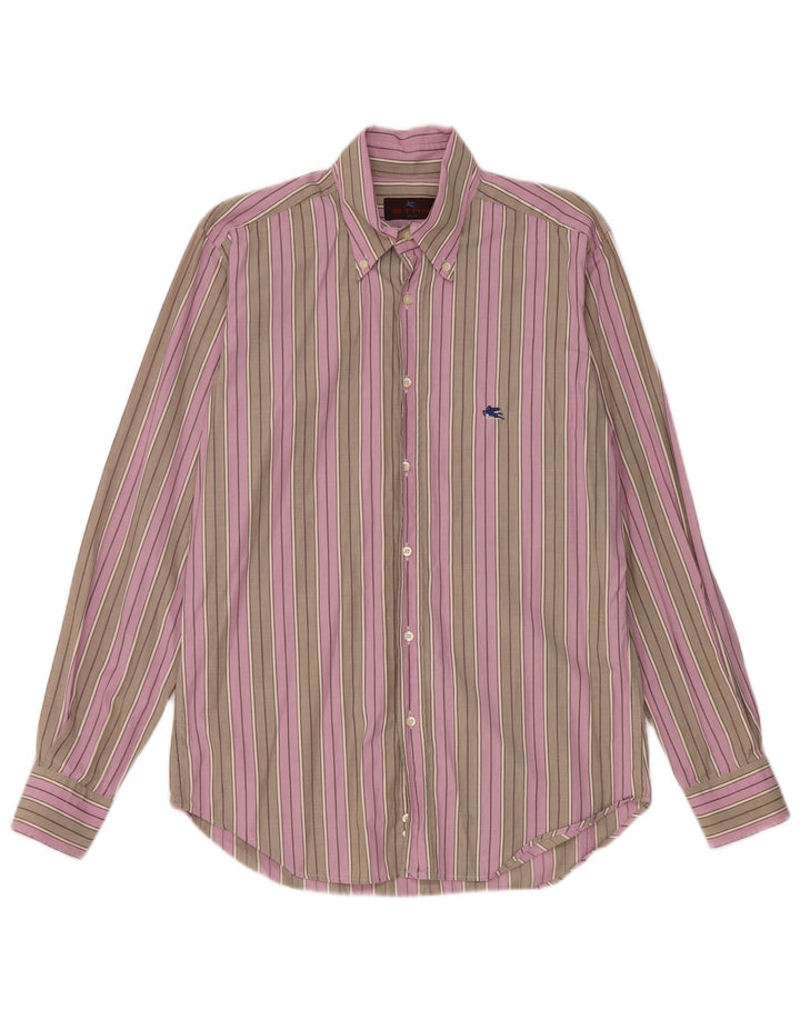 Camicia Etro Uomo Taglia 40 Cotone Rigato Grigio Medio