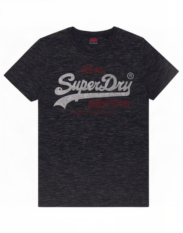 T-shirt grafica da uomo Superdry Top grande in cotone screziato blu navy
