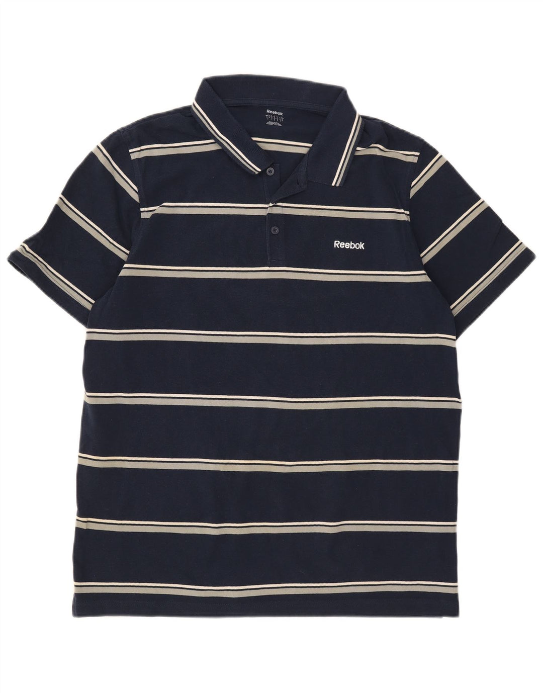 Polo Reebok da uomo grande in cotone a righe blu navy