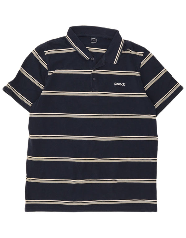 Polo Reebok da uomo grande in cotone a righe blu navy