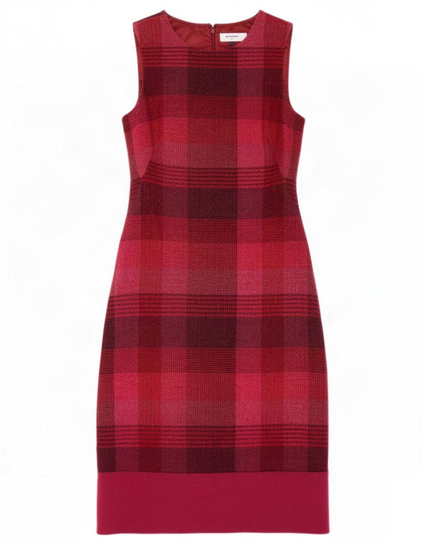 Abito tubino senza maniche da donna Hobbs UK 8 piccolo plaid rosso in lana