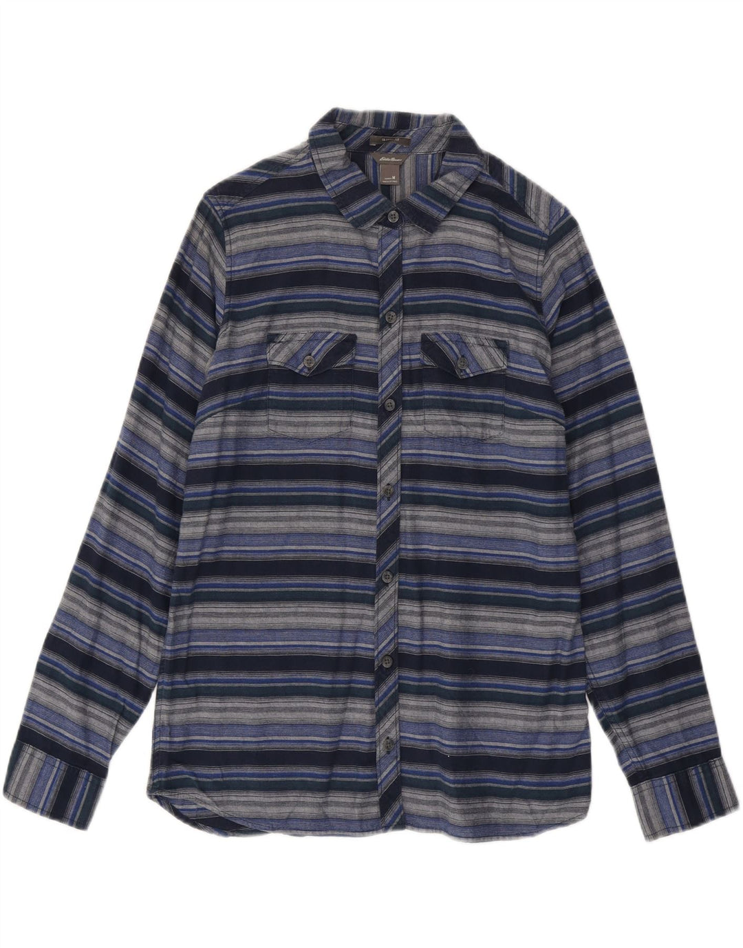 Camicia in flanella da donna EDDIE BAUER UK 14 medio a righe blu navy