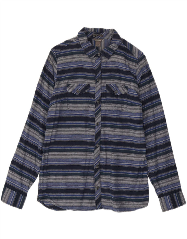 Camicia in flanella da donna EDDIE BAUER UK 14 medio a righe blu navy