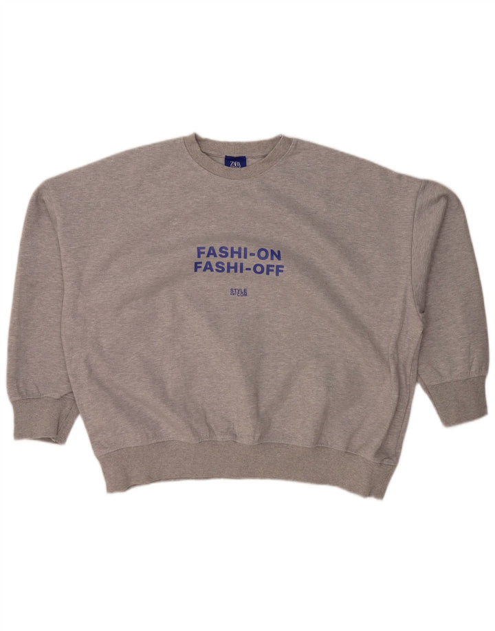 Felpa con grafica oversize da donna ZARA UK 14 grigio medio chiazzato