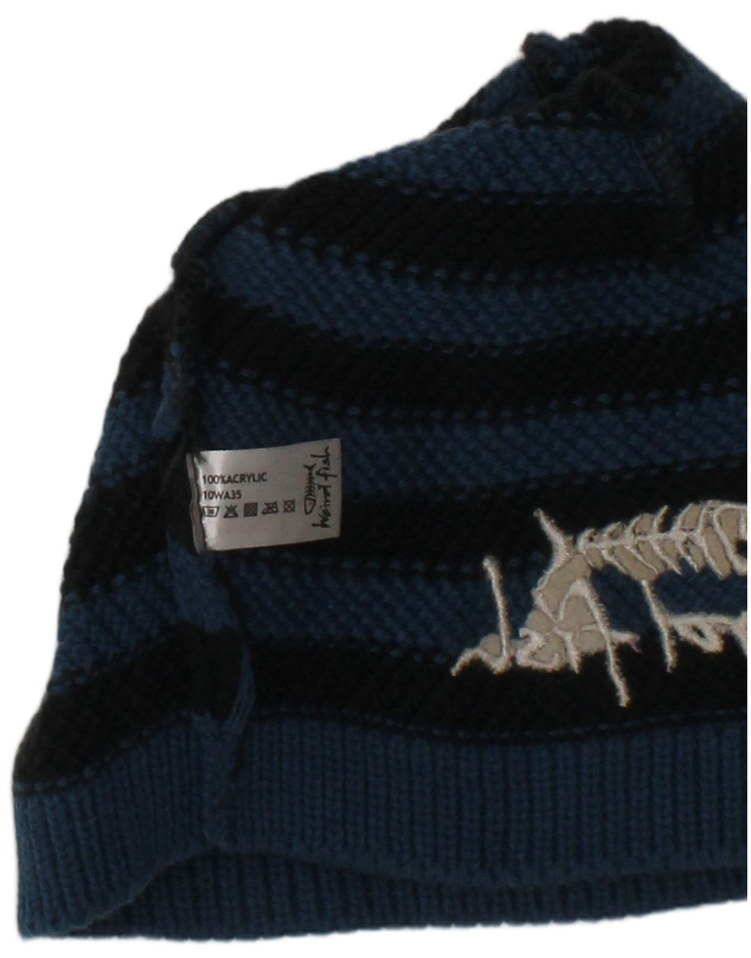 Cappello a cuffia lavorato a maglia con grafica da donna Weird Fish, taglia unica, a righe blu navy