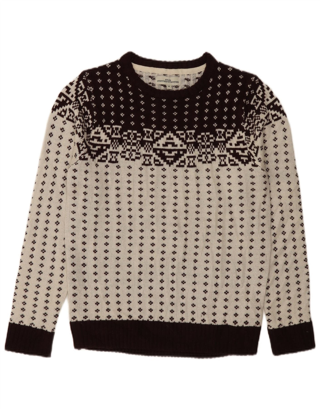 Maglione maglione girocollo da donna BRUGI UK 14 Acrilico Fair Isle bianco medio