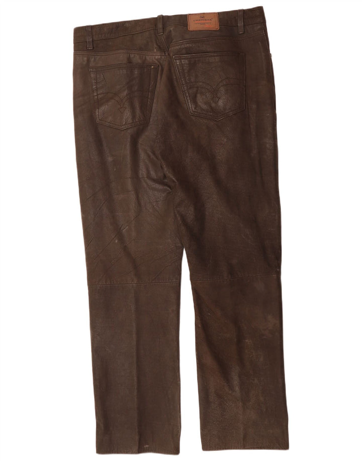 Pantaloni dritti in pelle da uomo CHEVIREX W40 L33 Pelle marrone