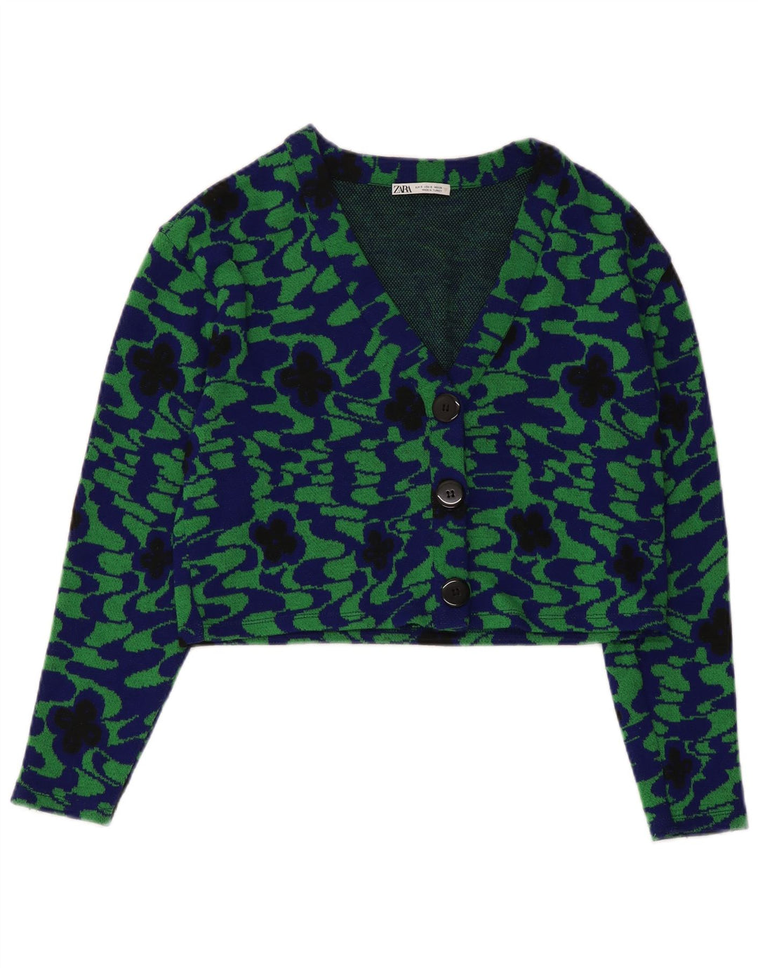 Giacca blazer a 3 bottoni corta da donna Zara UK 10 piccolo poliestere floreale verde